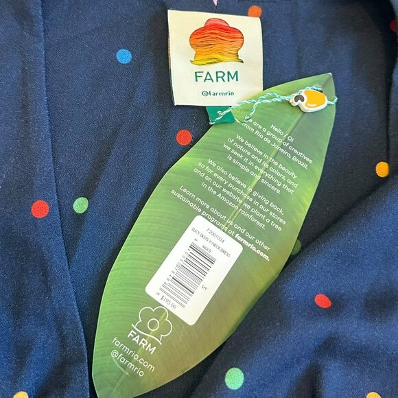 Farm Rio Lucy Dots V-Neck Dress Navy Colorful Long Sleeve Shift Size Small NWT - Picture 8 of 13